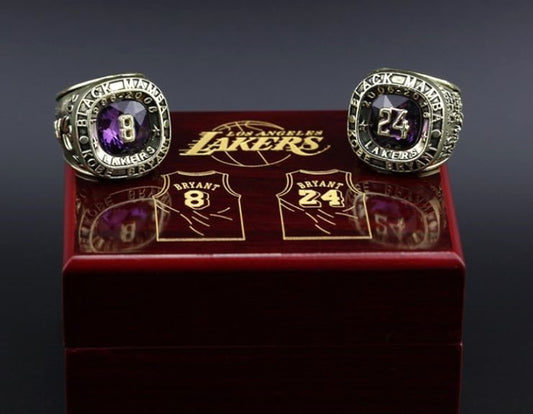 Lakers Kobe Braynt TWO Rings Retirment Set with Wooden Display Box