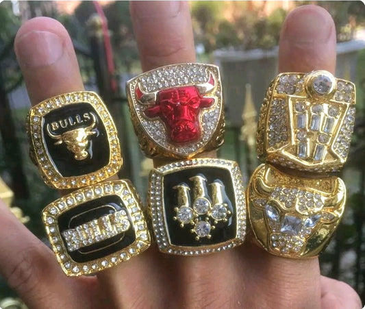 Chicago Bulls Basketball Champions rings collection (6 Rings + Display glass box)