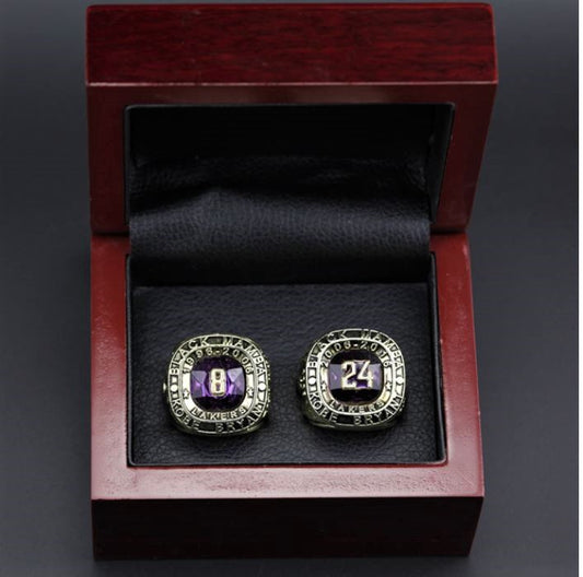 Lakers Kobe Braynt TWO Rings Retirment Set with Wooden Display Box