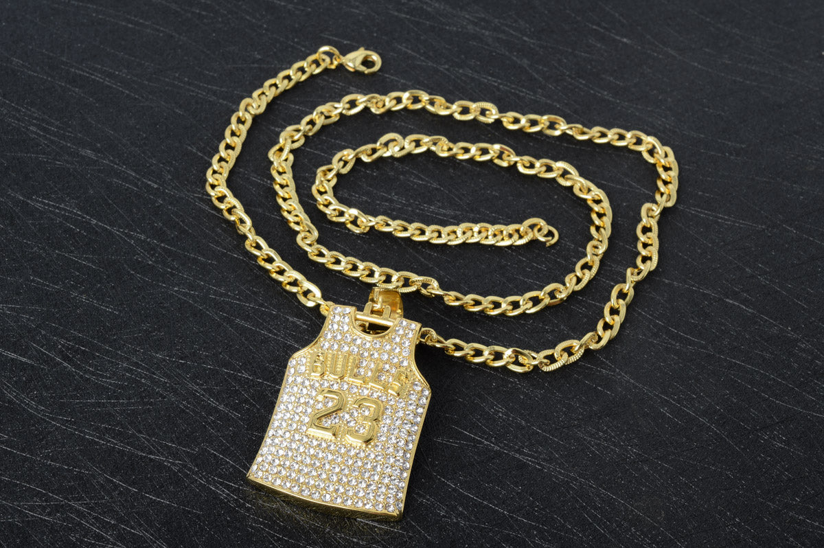 Chicago Bulls Golden Necklace Jersey style For Jordan 23 with Crystal Glass